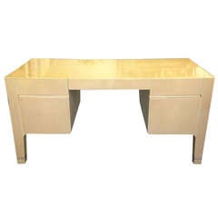 Faux Cream Shagreen Writing Table in the Manner of Jean Michel Frank