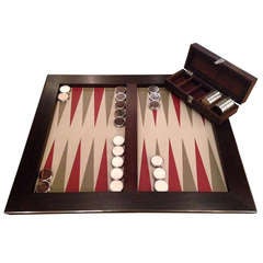 Plateau de backgammon en cuir et acier inoxydable inséré