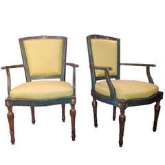 Pair of Italian Neoclassical Painted and Gilded Armchairs