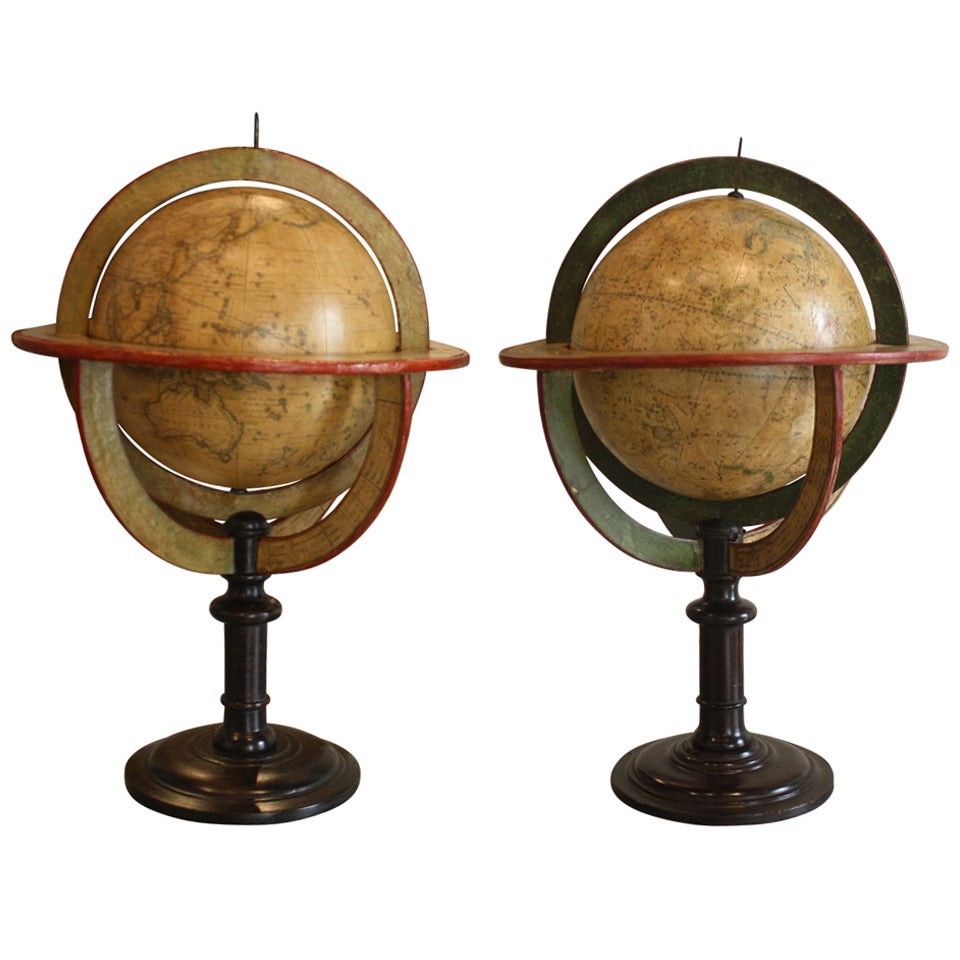 Assembled Pair of Terrestrial and Celestial Globes by Delamarche and Fortin