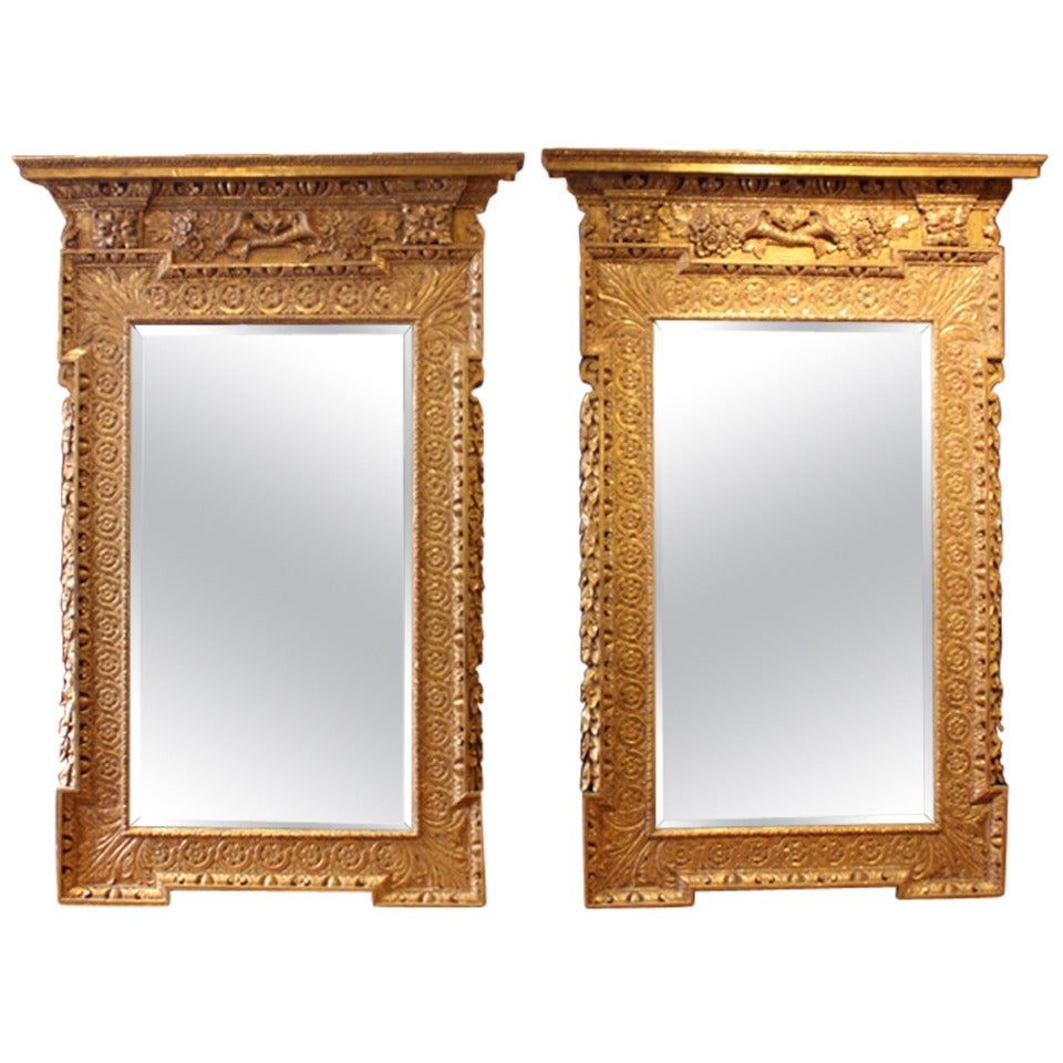 Rare Pair of Early Georgian Giltwood Pier Mirrors in the Manner of William Kent