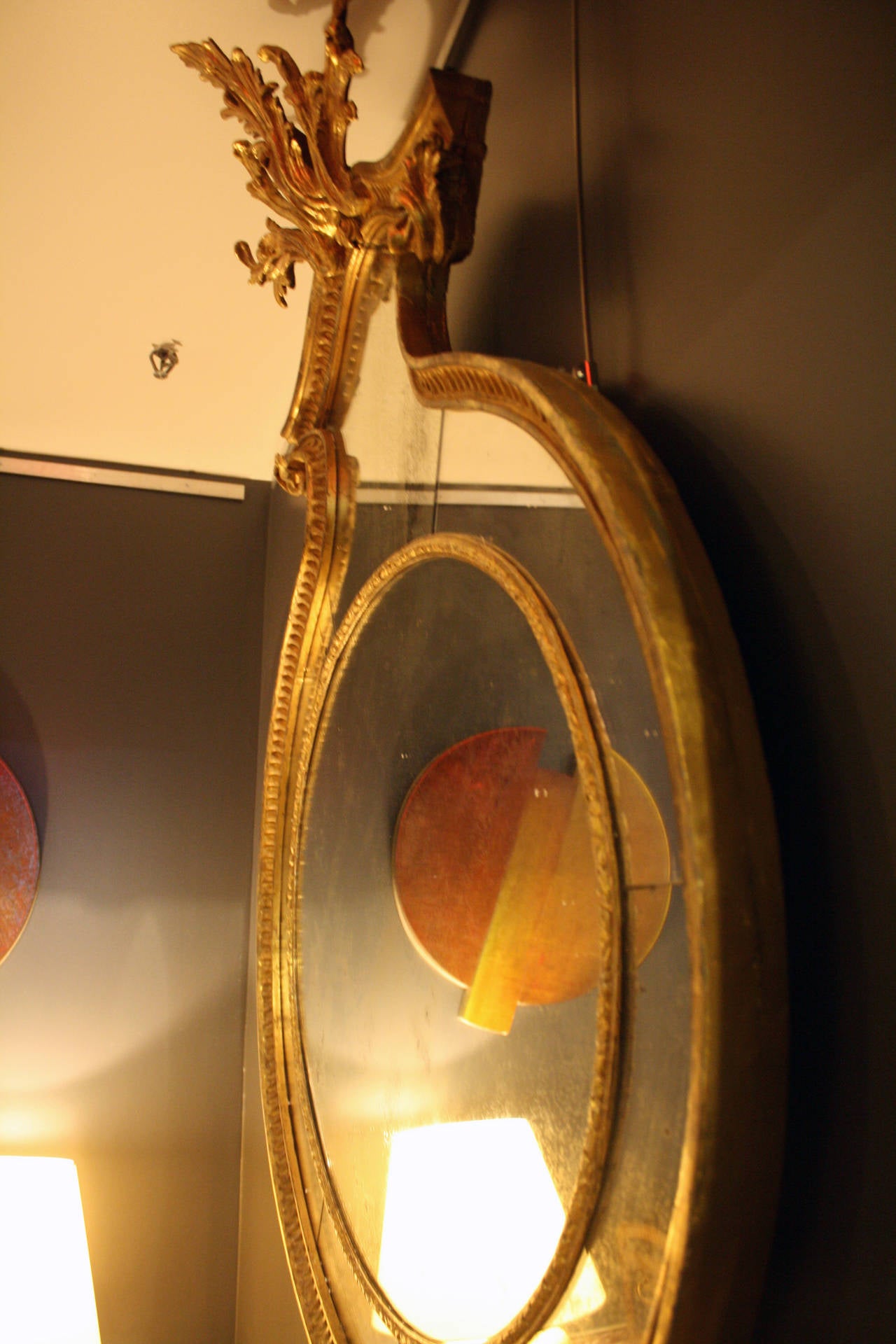 Unusual Adam Oval Giltwood Mirror In Good Condition In New York, NY