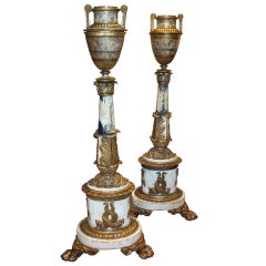 Pair of Continental Neoclassical Parcel Gilt & Painted Torcheres