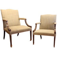 Used Pair of Adam Polychrome Decorated Library Armchairs