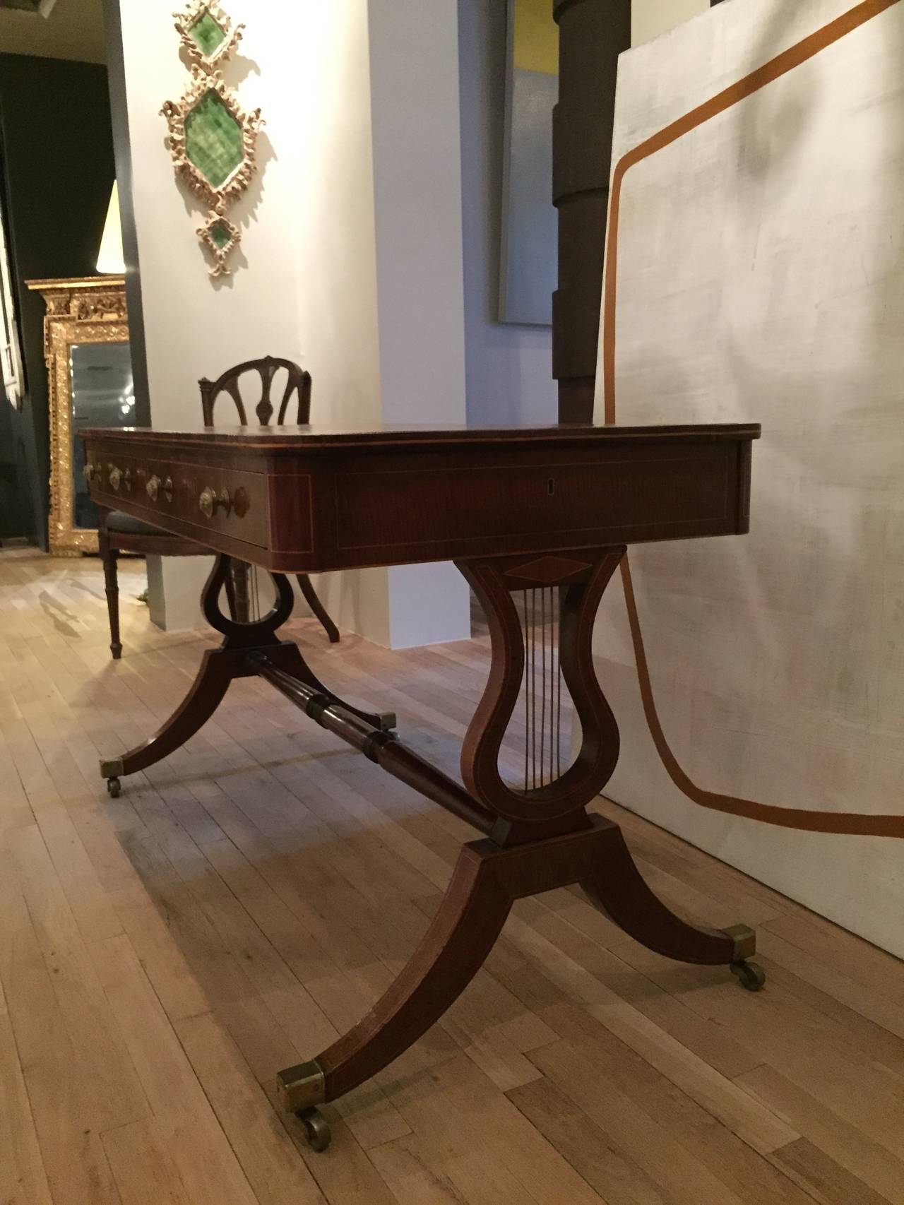 Regency Brass-Mounted Harewood Trestle Table 1