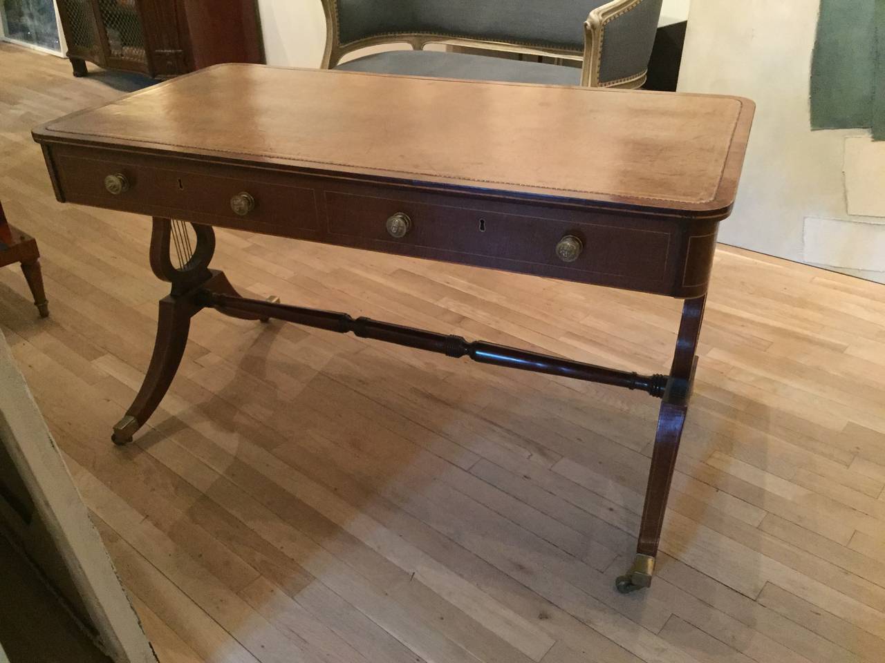 Regency Brass-Mounted Harewood Trestle Table 2