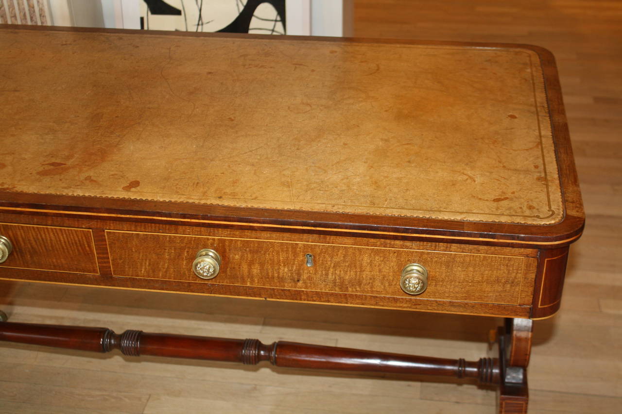 British Regency Brass-Mounted Harewood Trestle Table