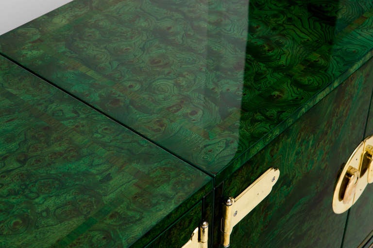 Hollywood Regency Malachite Inspired Triple Cabinet Credenza by Mastercraft