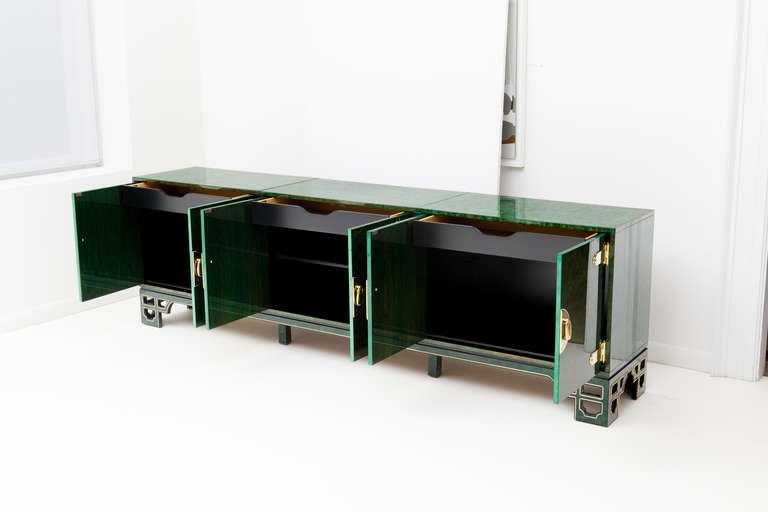 Malachite Inspired Triple Cabinet Credenza by Mastercraft In Excellent Condition In New York, NY