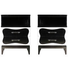 Pair of Black & White Lacquer Night Stands by Dorothy Draper