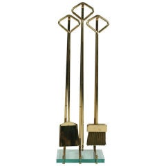 Fontana Arte Style Brass & Glass Fireplace Tools