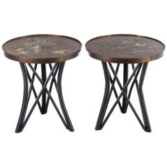Pair of Etched Still Life Bronze Sidetables by LaVerne