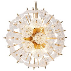 Belgian Brass & Crystal Disc Sputnik Chandelier, Pair Available