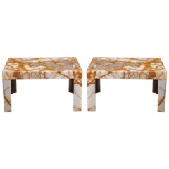 Custom Onyx Slab Side/Coffee Table, Pair Available
