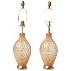 Pair of Champagne Murano Glass Lamps