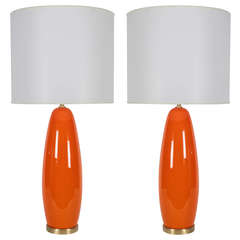 Pair of Tangerine Murano Glass Lamps by Vistosi