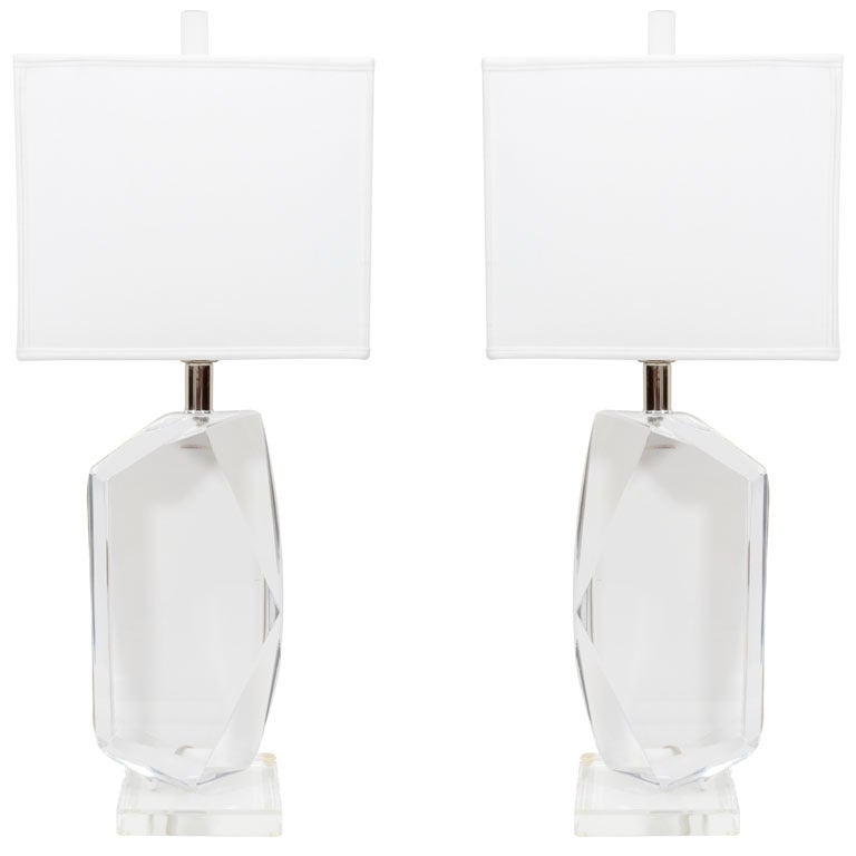 Pair of Faceted Lucite Lamps by Van Teal