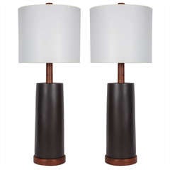 Pair of Dark Brown Matte Glazed Lamps by Gordon Martz