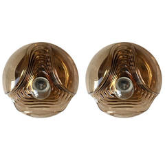 Pair of Peill & Putzler Smoked Amber Glass Sconces, Two Pairs Available