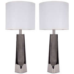 Pair of Modernist Polished Chrome Lamps by Laurel