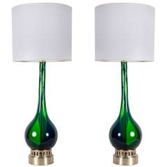 Pair of Emerald Green Murano Glass Lamps 8
