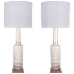 Pair of Bone Glazed Ceramic Lamps by Stiffel