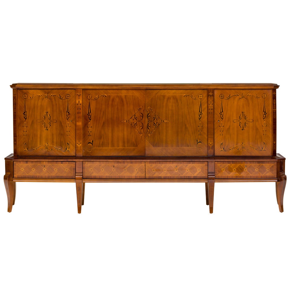 Hungarian Art Deco Sideboard with Exotic Wood Inlay For Sale