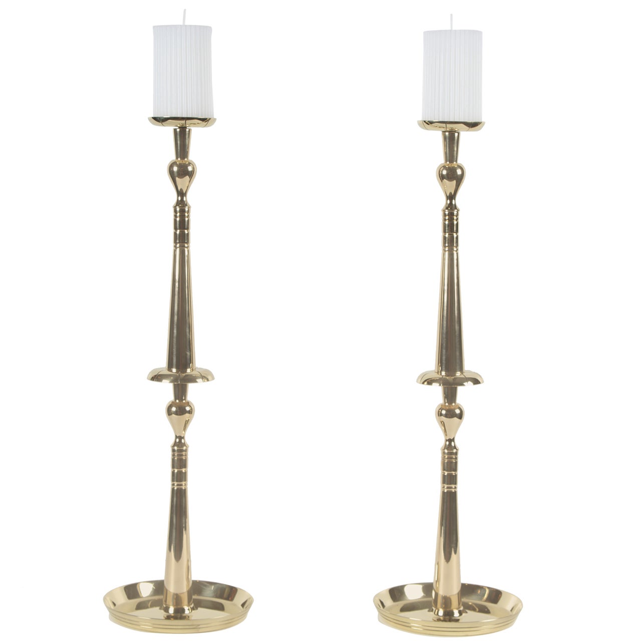 Pair of Brass Spindle Candlesticks by Tommi Parzinger