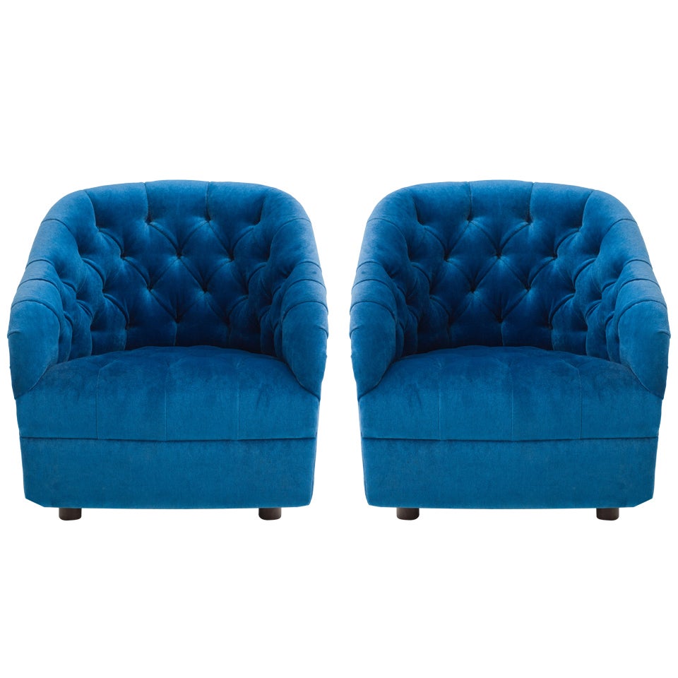 Ward Bennett Sapphire  Blue Mohair Club Chairs