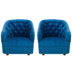 Ward Bennett Sapphire  Blue Mohair Club Chairs