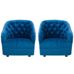 Ward Bennett Sapphire Blue Mohair Club Chairs