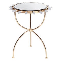 Hammered Brass Side Table with Quartz Accents