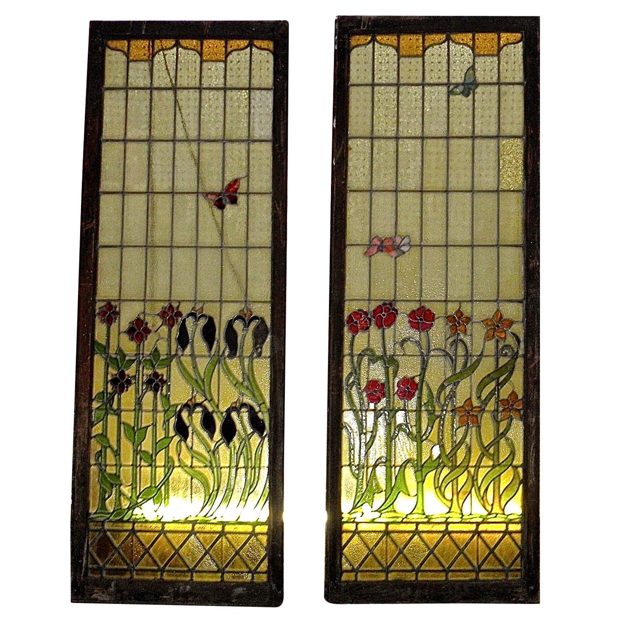 Flower Motif Stained Glass Panels