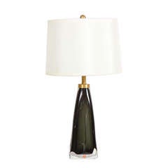 Carl Fagerlund for Orrefors Dark Olive Crystal Lamp