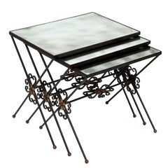 Vintage French Wrought Iron Nesting Tables