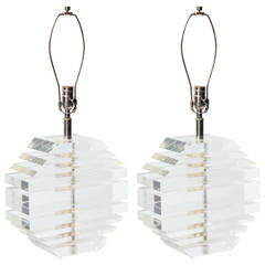 Karl Springer Style Stacked Lucite Lamps