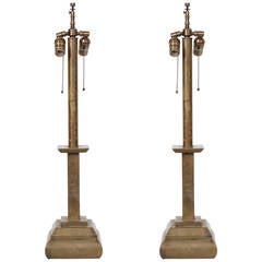 Pair of French Art Deco Bronze Lamps 5