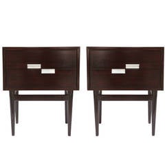 Pair of Mid Century Walnut Night Stands with "X" Inset