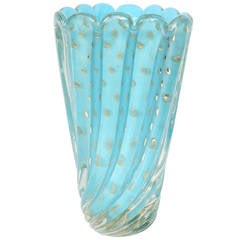 Vintage Tiffany Blue Murano Glass Bouquet Vase by Barbini