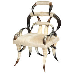 Vintage American Steer Horn and Calfskin Hide Chair