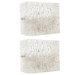 Pair of Rectangular Ice Glass Sconces by Kaiser