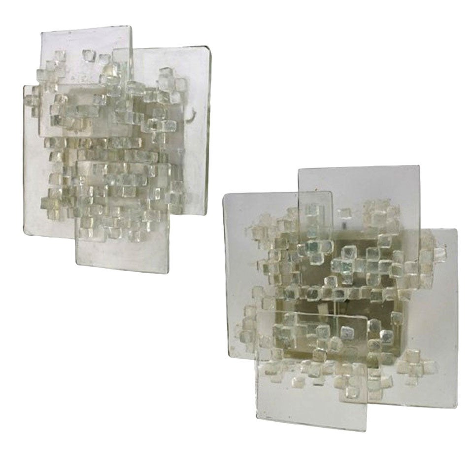 Pair of Clear Layered Glass Sconces by Svend Aage Holm Sorenson For Sale