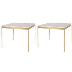 Pair of Brass and Travertine Tables by Nicos Zographos