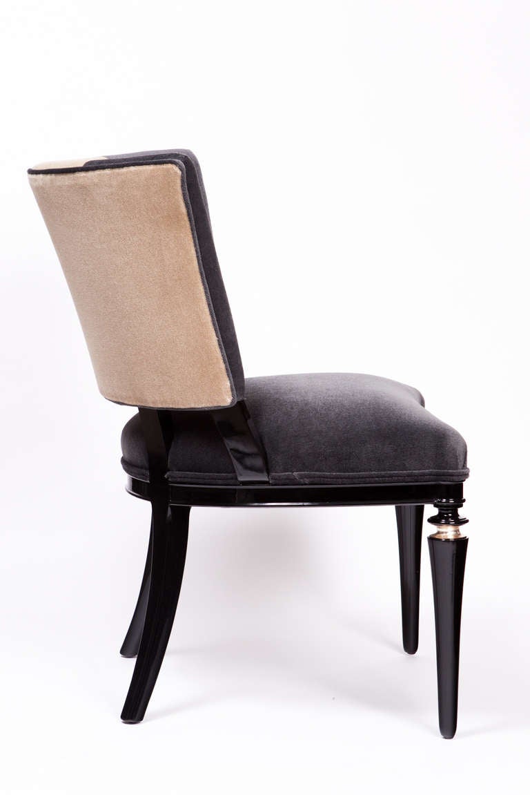 Pair of French 1940's Black Lacquer Chairs In Excellent Condition In New York, NY