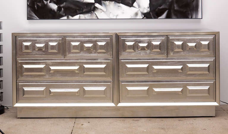 Modernist Silver Leaf Dresser By John Keal For Brown Saltman At Ultra Luxe Modernist 8 Drawer Dresser With Faceted Rectangular And Square Elements All In Hand Lied
