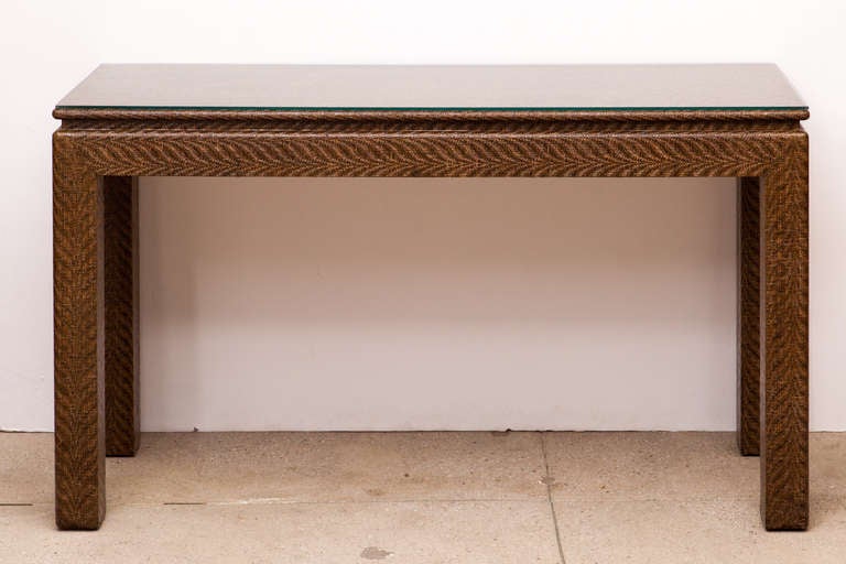 Mid-Century Modern Woven Grass Cloth Console by Karl Springer
