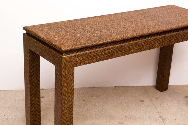 Woven Grass Cloth Console by Karl Springer In Excellent Condition In New York, NY