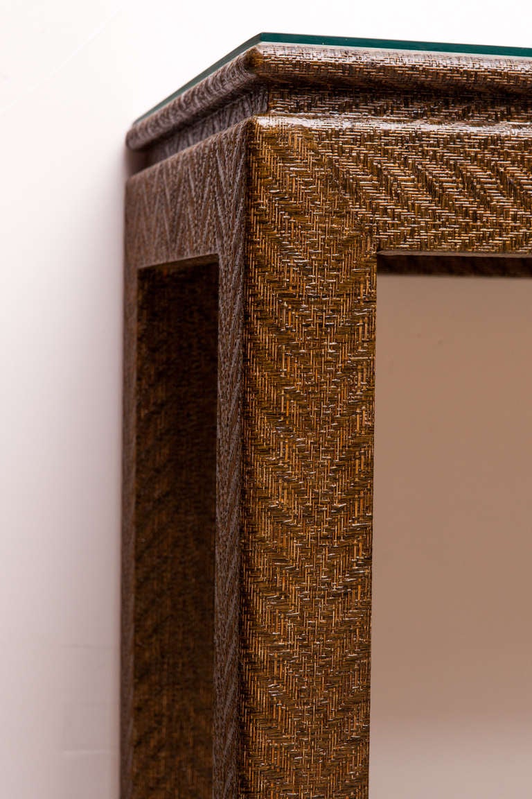 Glass Woven Grass Cloth Console by Karl Springer