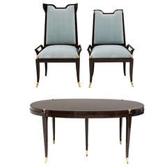 Ebonized Palisander Dining Table and Eight Chairs by Albano