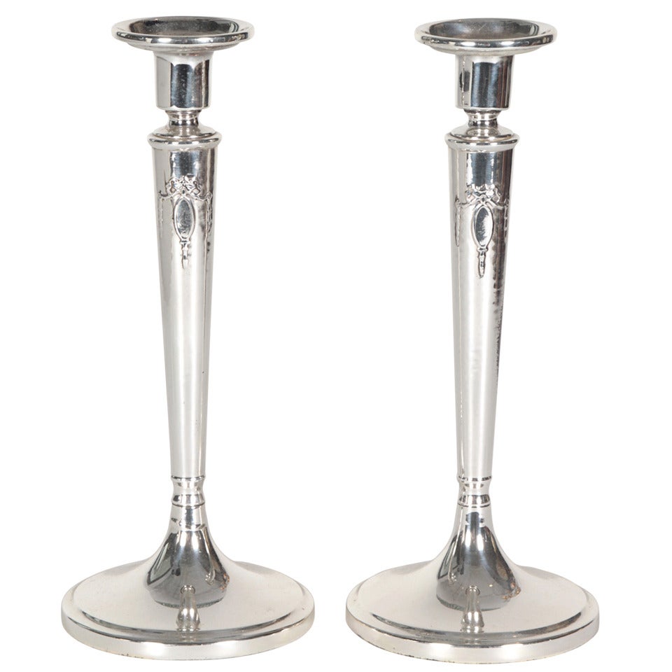 Pair of English Art Deco Sterling Silver Candlesticks